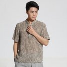 2018 New Men Crepe Stand Collar Shirt Summer Cotton Linen Casual Shirts Chinese Style Tops Size M L 