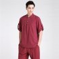 Burgundy Chinese Style Cotton Linen Kung Fu shirt Men Short Sleeve Casual Shirt New Tang Suit Tops M