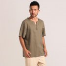 High Quality Green Chinese Men Cotton Linen Casual Shirt Summer New Short Sleeve Kung Fu Shirt Size 