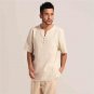 High Quality Green Chinese Men Cotton Linen Casual Shirt Summer New Short Sleeve Kung Fu Shirt Size 