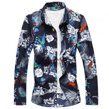 2017 autumn Feather pattern shirt Men\'s casual fashion long sleeve shirts Men\'s high quality 100% 