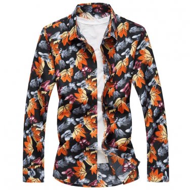 2017 autumn Maple leaf pattern shirt Men\'s casual fashion long sleeve shirts Men\'s high quality 10