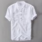 Summer Casual Men Shirts short sleeve solid color Linen Shirt Mens blouse High Quality Navy