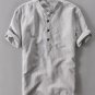 Summer Casual Men Shirts short sleeve solid color Linen Shirt Mens blouse High Quality Navy