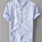 Summer Casual Men Shirts short sleeve solid color Linen Shirt Mens blouse High Quality Navy