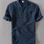 Summer Casual Men Shirts short sleeve solid color Linen Shirt Mens blouse High Quality Navy