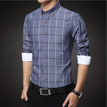 Plus Size Shirts New 2017 Spring Casual Men Shirt Cotton Linen Mens Dress Shirt Slim Fit Plaid Shirt