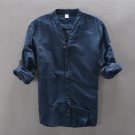 Top Quality Autumn Long Sleeve Casual Shirts Navy Linen Blouse Mens Streetwear Brand Clothing
