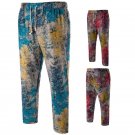 Man Breathable Cotton Linen Casual Pants Plus Size Beach Pants Printing Casual Beach Pants for Men L