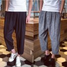 Men\'s Cotton Linen Pants Summer Mid Waist Loose Leisure Hip-hop Harem Pants Solid Color Drawstring 