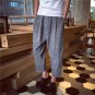 Men\'s Cotton Linen Pants Summer Mid Waist Loose Leisure Hip-hop Harem Pants Solid Color Drawstring