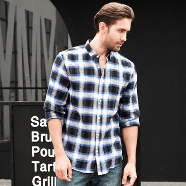 Zecmos Plaid Checkered Shirt Men Linen Casual Shirt Social Fit England Long Sleeve Shirts School Sty