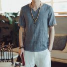 New 2017 summer cotton and linen casual short-sleeve t-shirt men v-neck solid color t-shirt men\'s c