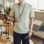 New 2017 summer cotton and linen casual short-sleeve t-shirt men v-neck solid color t-shirt men\'s c