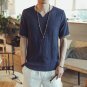 New 2017 summer cotton and linen casual short-sleeve t-shirt men v-neck solid color t-shirt men\'s c