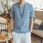 New 2017 summer cotton and linen casual short-sleeve t-shirt men v-neck solid color t-shirt men\'s c