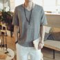 New 2017 summer cotton and linen casual short-sleeve t-shirt men v-neck solid color t-shirt men\'s c