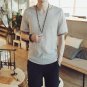 New 2017 summer cotton and linen casual short-sleeve t-shirt men v-neck solid color t-shirt men\'s c