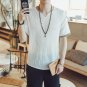 New 2017 summer cotton and linen casual short-sleeve t-shirt men v-neck solid color t-shirt men\'s c