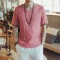 New 2017 summer cotton and linen casual short-sleeve t-shirt men v-neck solid color t-shirt men\'s c