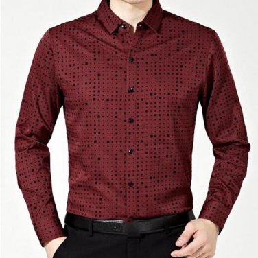 Hot sell Men solid color full sleeve men clothes formal polka dot Dress business shirts high quality