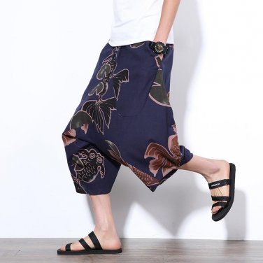 2017 Men Cotton Linen Beach Pants 5XL Summer Loose Hip hop Harem Pant trousers Oversized Drawstring 