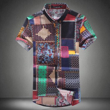 2017 men summer Hawaii Beach shirts men short sleeve shirt slim fit chemise homme men dress blouse p