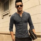 New Men Henley Shirt 2016 new Tee Tops Long Sleeve Stylish Slim Fit T-shirt Button placket Casual me
