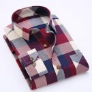 Men\'s Long Sleeve Contrast Bold Plaid Brushed Shirt with Left Chest Pocket Slim-fit Comfortable Sof