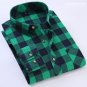 Men\'s Long Sleeve Contrast Bold Plaid Brushed Shirt with Left Chest Pocket Slim-fit Comfortable Sof