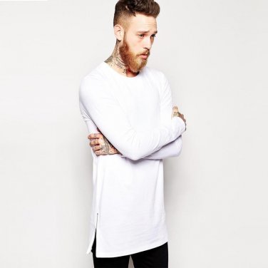 2017 Brand New extra long tee shirt for men hip hop men\'s longline t shirt long sleeve tall tees si
