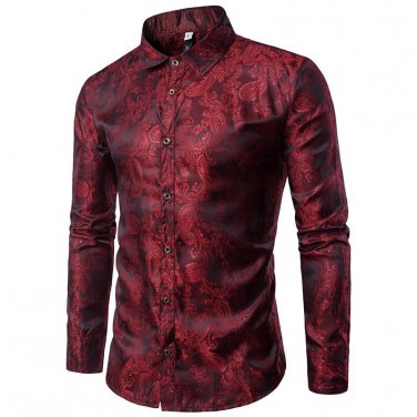 Bright Silk Shirts Men 2017 Promotion Autumn Long Sleeve Casual Cotton Flower Shirts for Men Designe