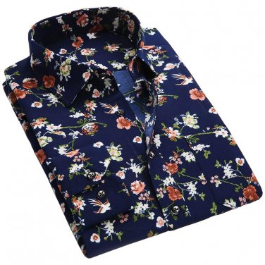 2017 Spring Floral Print Men Shirts Long Sleeve Mens Casual Shirt Slim Men Flower Printing Dress Shi