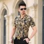 Floral Print Shirt Men 2017 Brand New Gold Bronzing Short Sleeve Chemise Homme Fancy Flower Mens Dre