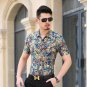 Floral Print Shirt Men 2017 Brand New Gold Bronzing Short Sleeve Chemise Homme Fancy Flower Mens Dre