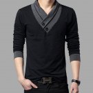 2017 Fashion Brand Trend Slim Fit Long Sleeve T Shirt Men Patchwork Collar Tee V-Neck Men T-Shirt Co