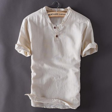 Fashion Mens Pullover Linen Shirts Short Sleeve Summer Breathable Men s Quality Casual Shirts Slim f