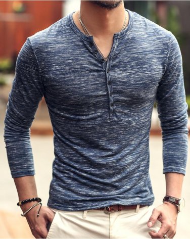 2016 new Tee Tops Long Sleeve Stylish Slim Fit T-shirt Button placket Casual Outwears Popular Design