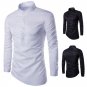 2017 New Mens Black White Cotton Stand collar Irregular Slim Shirts Fashion Cardigan Shirts Male 201