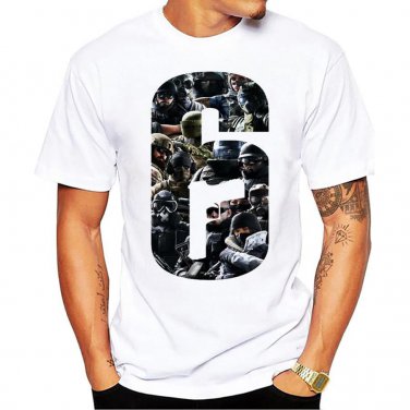 New Summer Tom Clancy\'s Rainbow Six Siege Men\'s T-Shirts Gold Badge 6 Printed T Shirt Men T Shirts