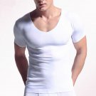 Summer men\'s pure color short sleeved T-shirt, traceless self-cultivation, V collar solid color shi