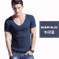 Summer men\'s pure color short sleeved T-shirt, traceless self-cultivation, V collar solid color shi