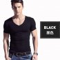 Summer men\'s pure color short sleeved T-shirt, traceless self-cultivation, V collar solid color shi