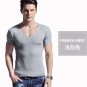 Summer men\'s pure color short sleeved T-shirt, traceless self-cultivation, V collar solid color shi
