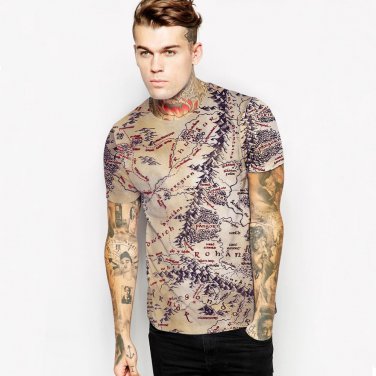 Cool 3D T Shirt Men 2017 Mens Fashion The Lord of the Rings Map Printed O Neck T-shirt Brand Slim Fi