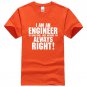 I AM AN ENGINEER printed letter summer 2017 men\'s T-shirts short sleeve cotton t shirt men harajuku