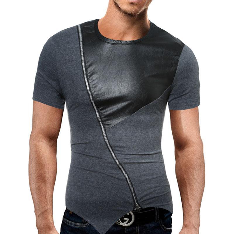 Male 2018 Brand Short Sleeve Straight Zipper T Shirt O-Neck Slim Men T-Shirt Tops Fashion Mens Tee S
