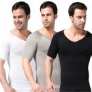 Men Slimming Waist Cincher Belly Fitness V-neck T Shirt Body Shaper Underwear Shapewear Bodysuit