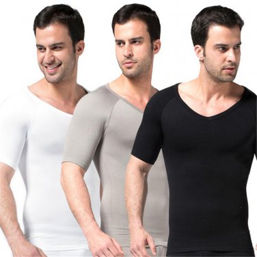 Men Slimming Waist Cincher Belly Fitness V-neck T Shirt Body Shaper Underwear Shapewear Bodysuit