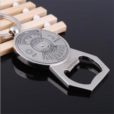Useful Beer Bottle Opener Key Chain Silver Color Calendar Fashion Design Clasp Round Circle Connecte